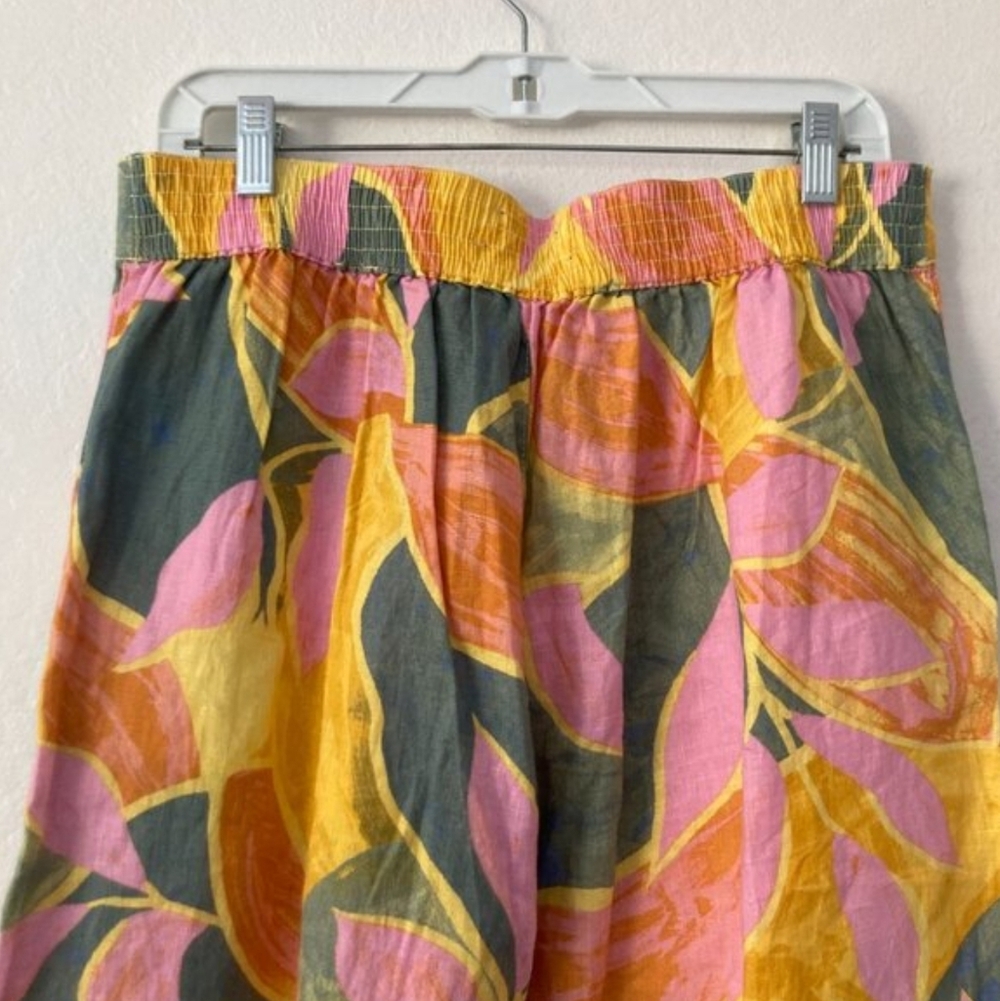 Tahari Luxe Linen Wide-Leg Cropped Floral Leaf Pants | Size Small (NWT) - Picture 5 of 10